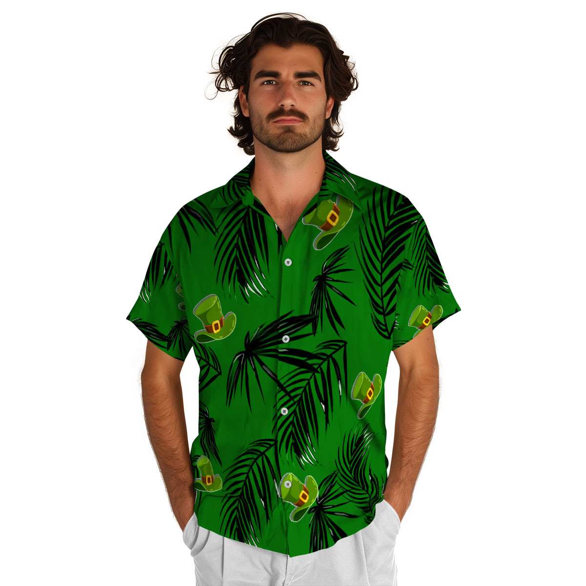 St Patricks Day Monochrome Palm Hawaiian Shirt New Arrival St Patricks Day Monochrome Palm Hawaiian Shirt New Arrival