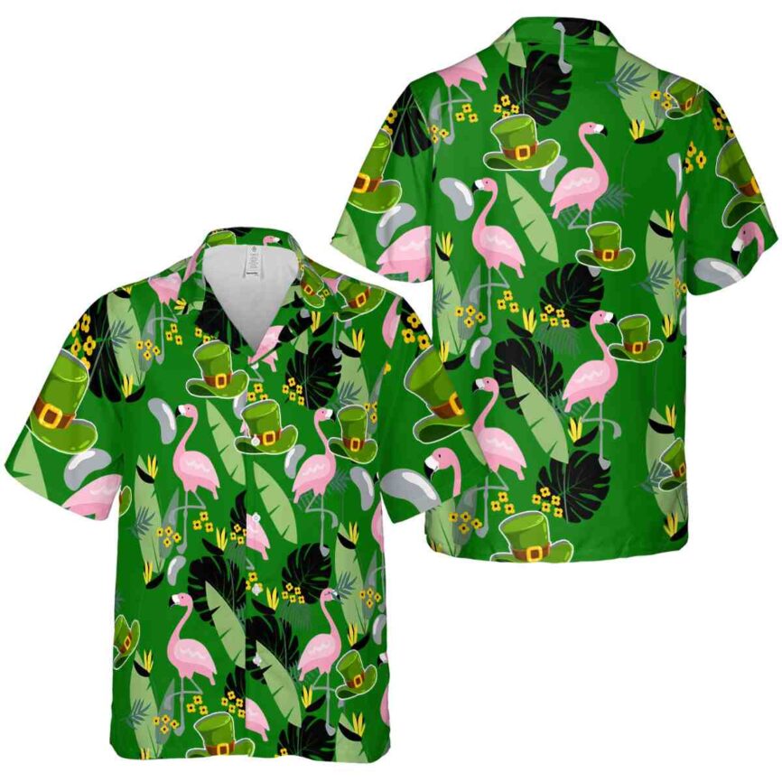 St Patricks Day Pink Flamingo Hawaiian Shirt Premium grade