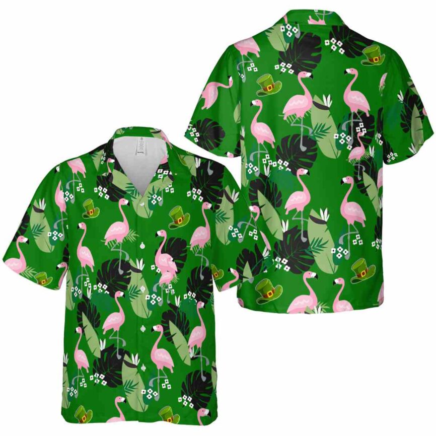 St Patricks Day Tropical Flamingo Hawaiian Shirt Premium grade