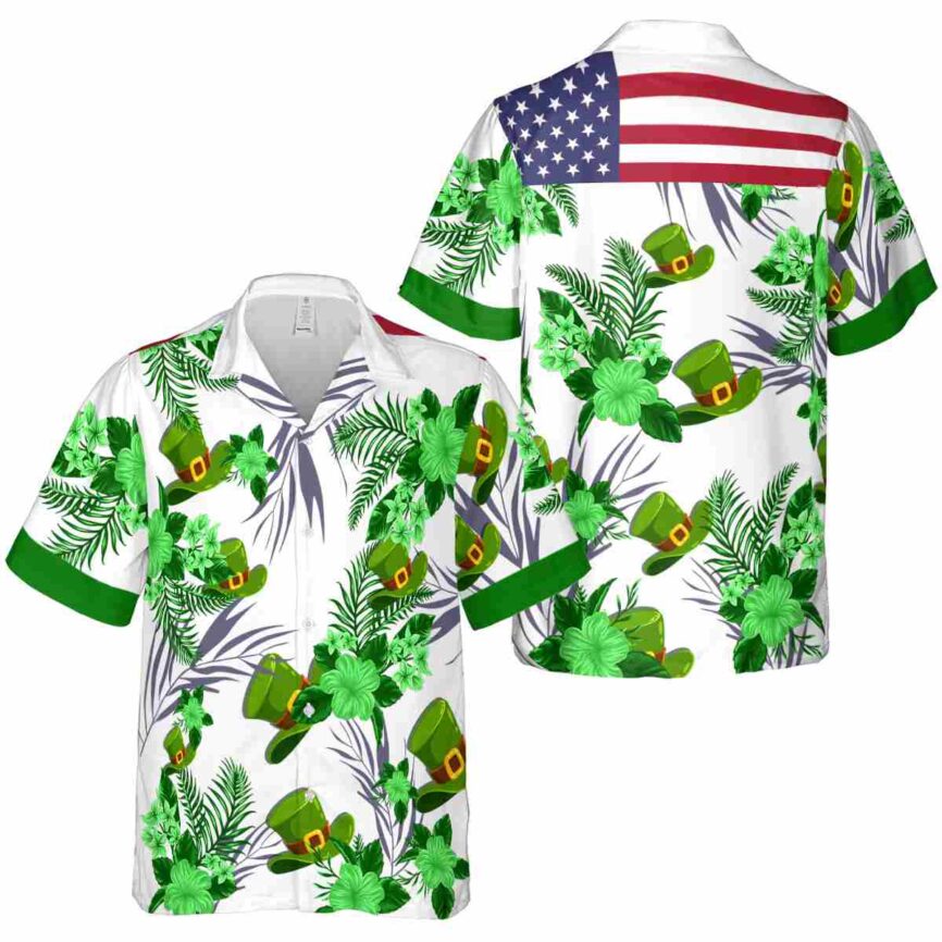 St Patricks Day US Flag Floral Hawaiian Shirt Premium grade