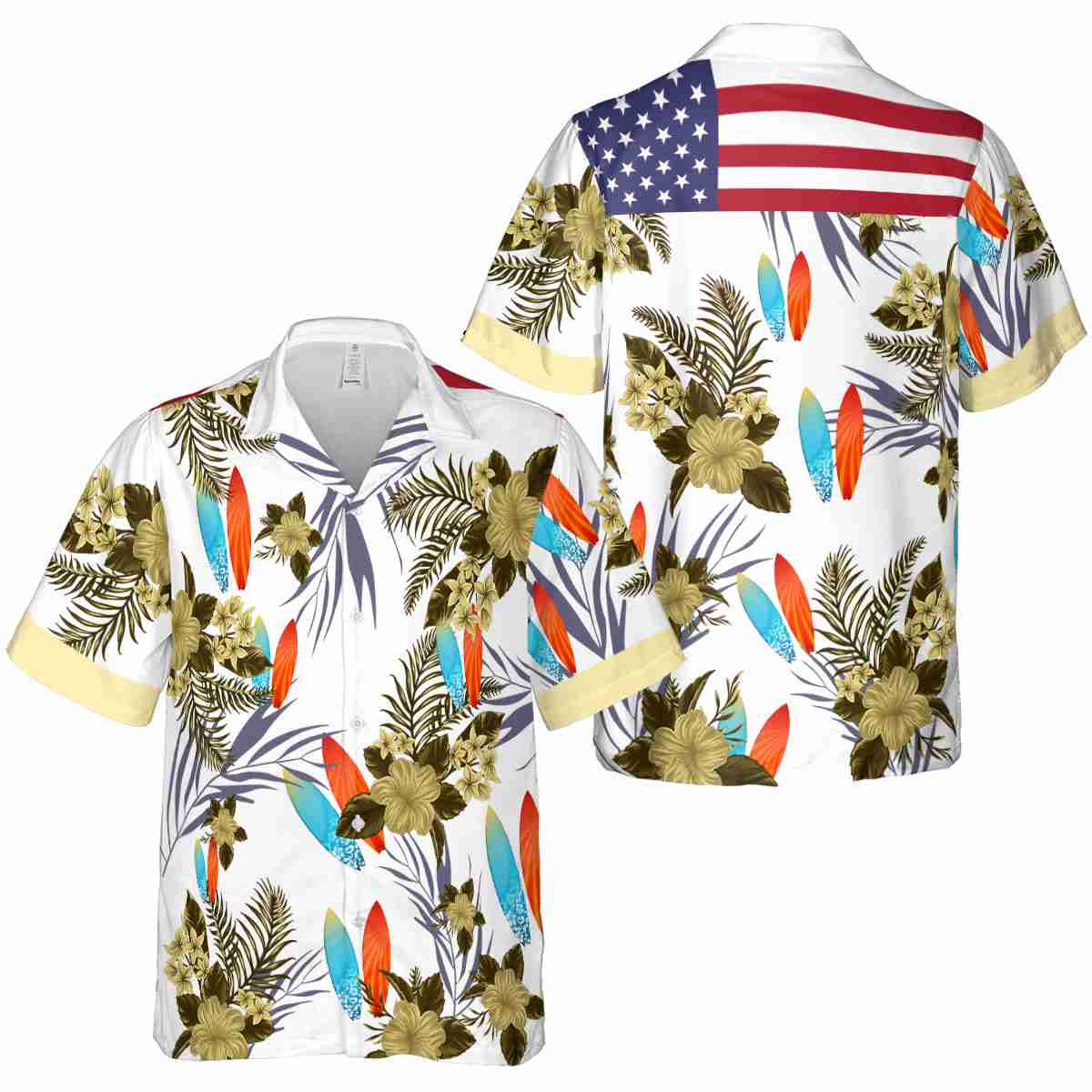 Surf US Flag Floral Hawaiian Shirt Premium grade Surf US Flag Floral Hawaiian Shirt Premium grade