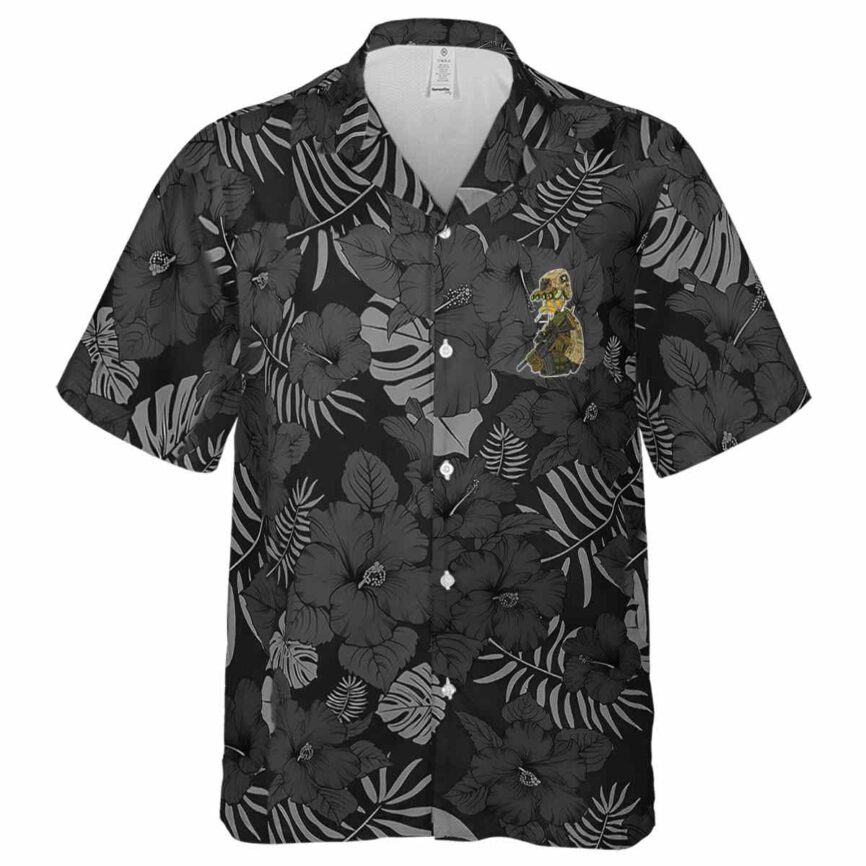 Tactical Monochrome Floral Hawaiian Shirt Fashion forward
