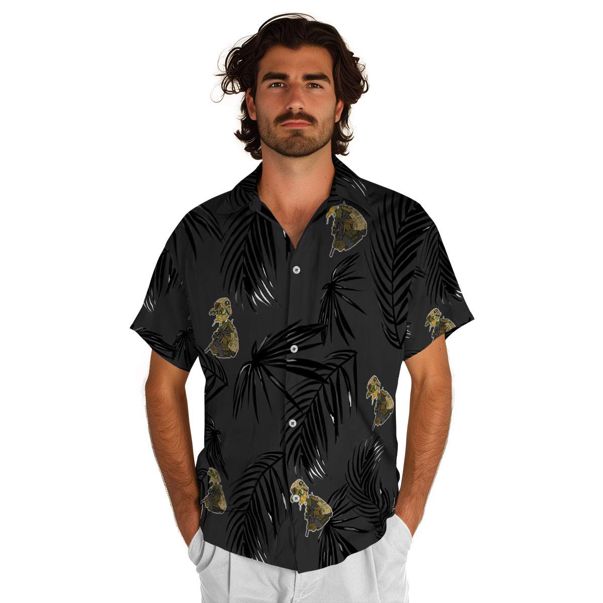 Tactical Monochrome Palm Hawaiian Shirt New Arrival Tactical Monochrome Palm Hawaiian Shirt New Arrival