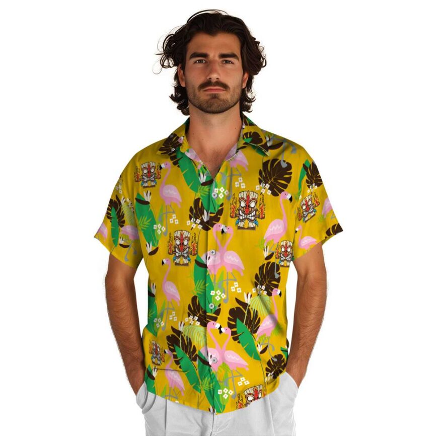 Tiki Flamingo Leaf Hawaiian Shirt New Arrival