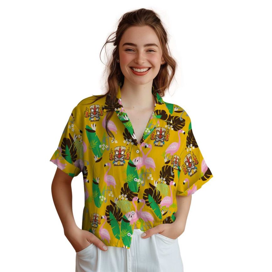 Tiki Flamingo Leaf Hawaiian Shirt Top rated