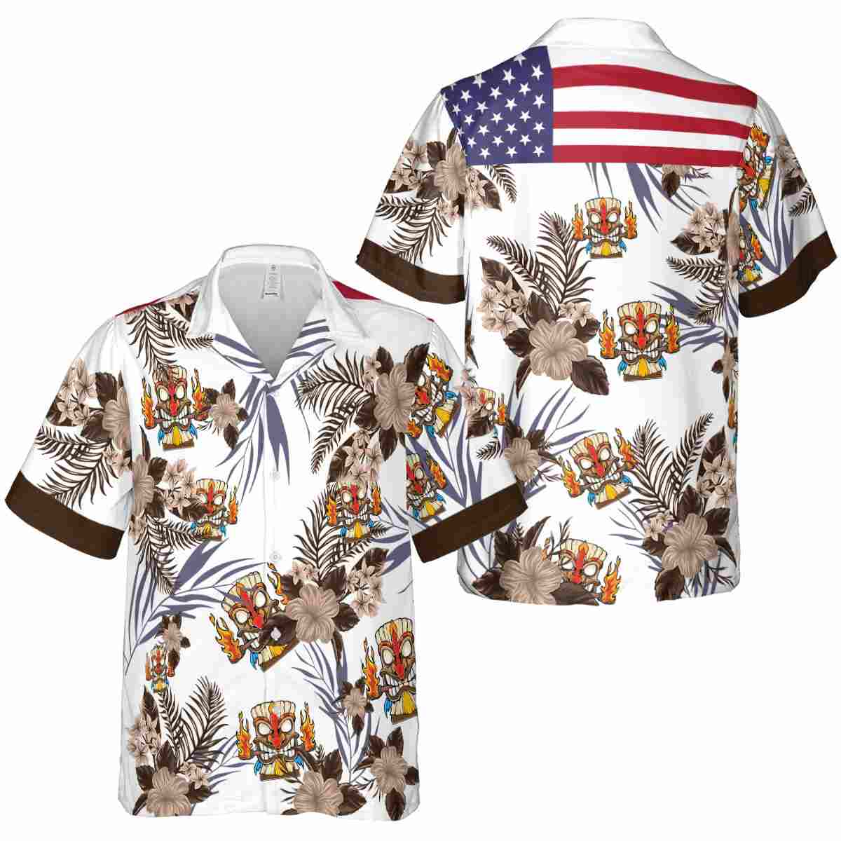 Tiki US Flag Floral Hawaiian Shirt Premium grade Tiki US Flag Floral Hawaiian Shirt Premium grade