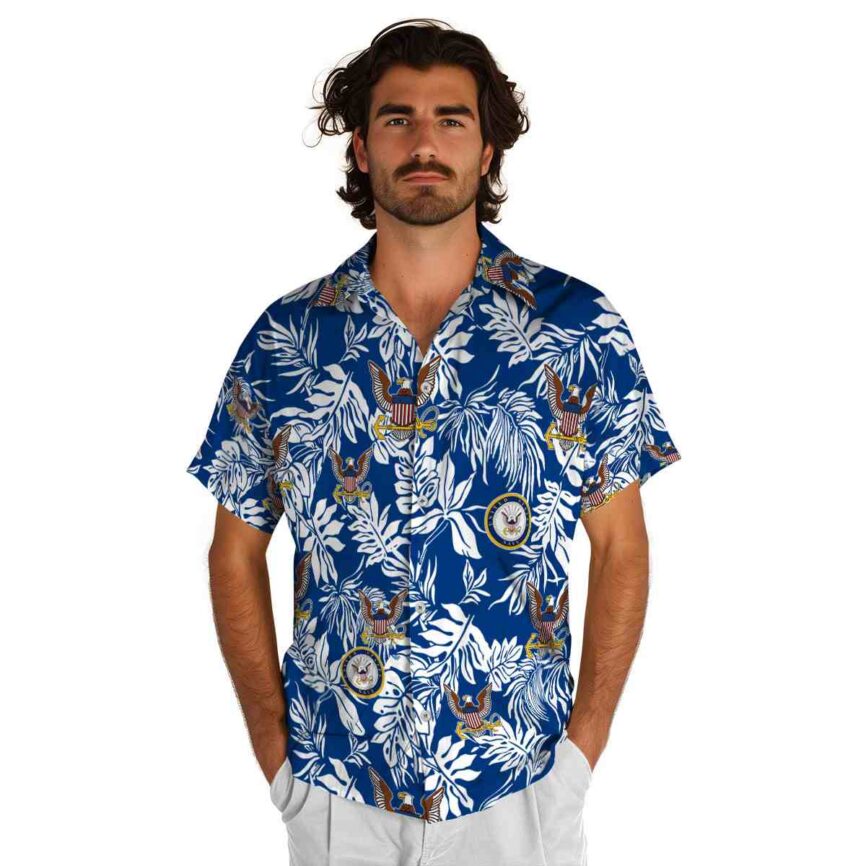 US Navy Bold Foliage Hawaiian Shirt New Arrival