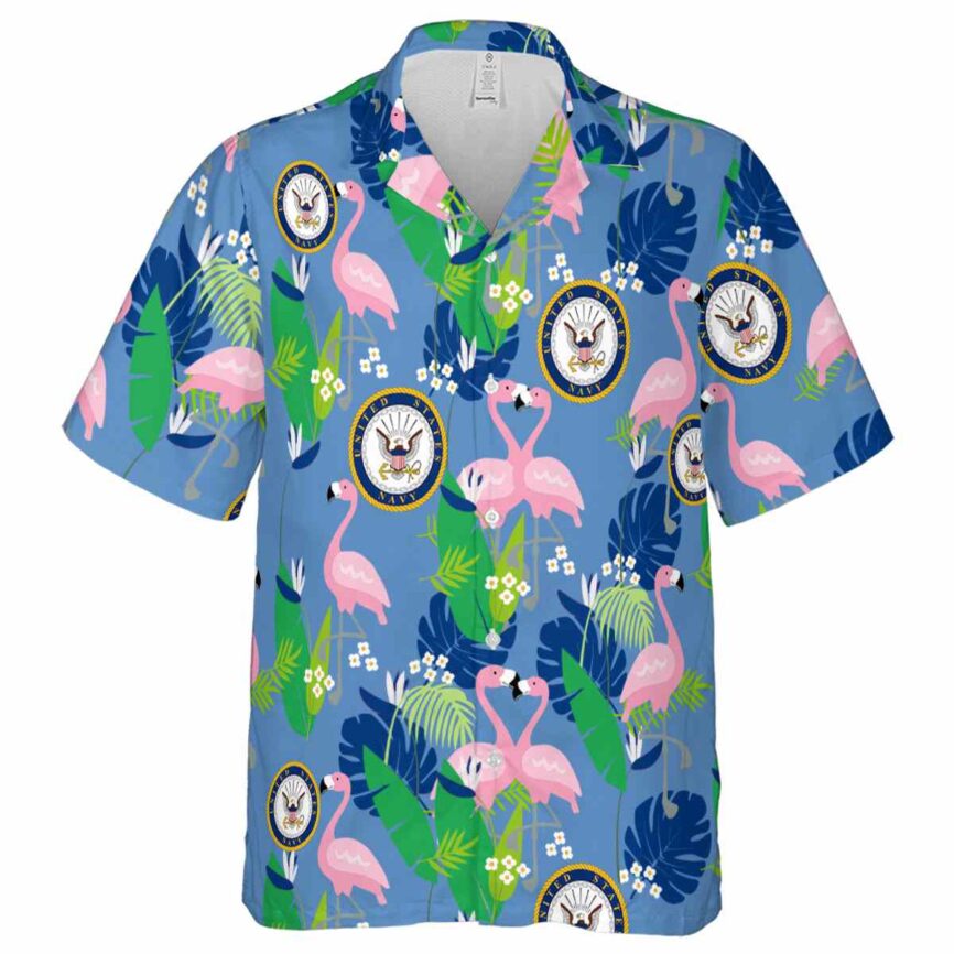 US Navy Flamingo Leaf Hawaiian Shirt Fashion forward