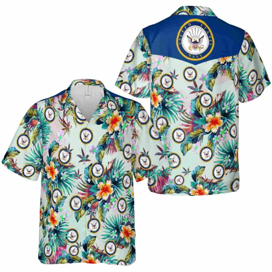 US Navy Floral Burst Hawaiian Shirt Premium grade