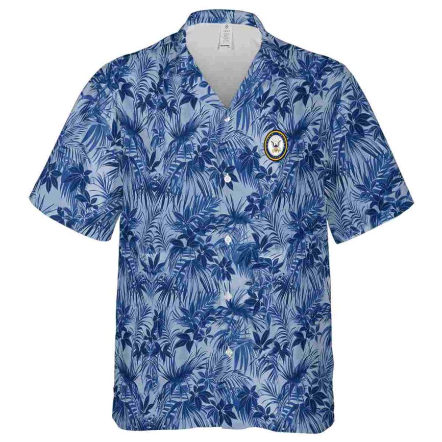 US Navy Foliage Print Hawaiian Shirt Fashion forward