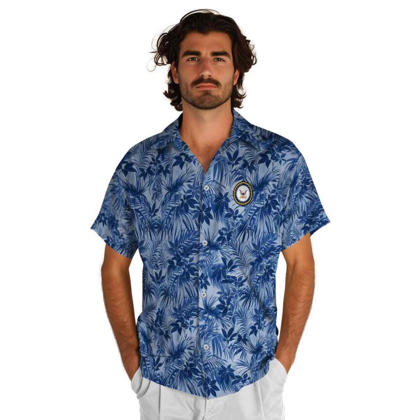 US Navy Foliage Print Hawaiian Shirt New Arrival