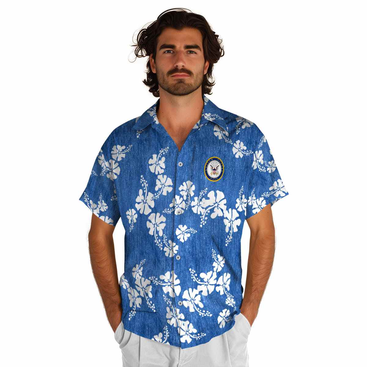 US Navy Hibiscus Blossom Hawaiian Shirt New Arrival US Navy Hibiscus Blossom Hawaiian Shirt New Arrival