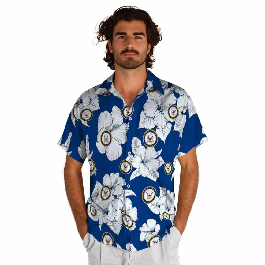 US Navy Hibiscus Flower Hawaiian Shirt New Arrival