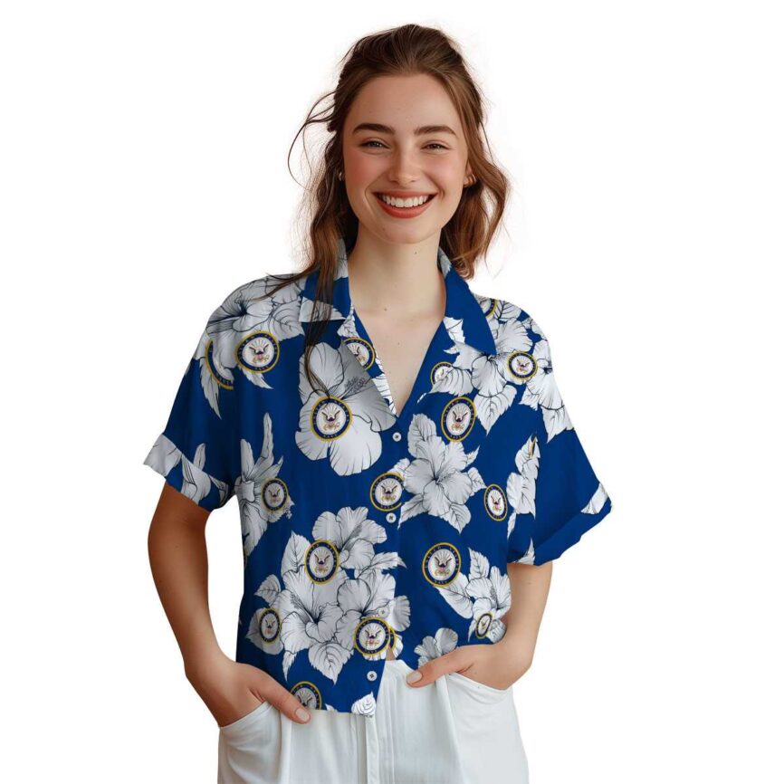 US Navy Hibiscus Flower Hawaiian Shirt Top rated