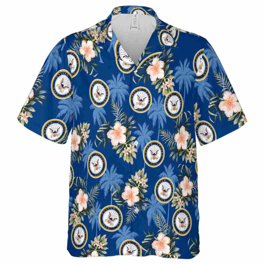 US Navy Hibiscus Palm Hawaiian Shirt Fashion forward