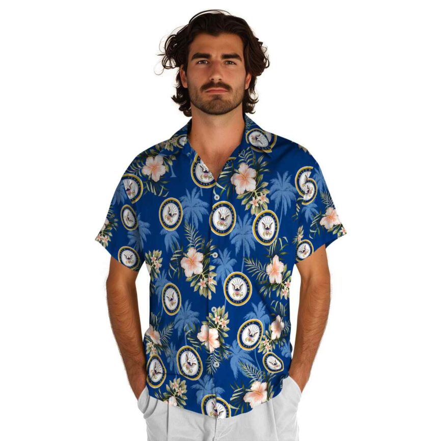 US Navy Hibiscus Palm Hawaiian Shirt New Arrival