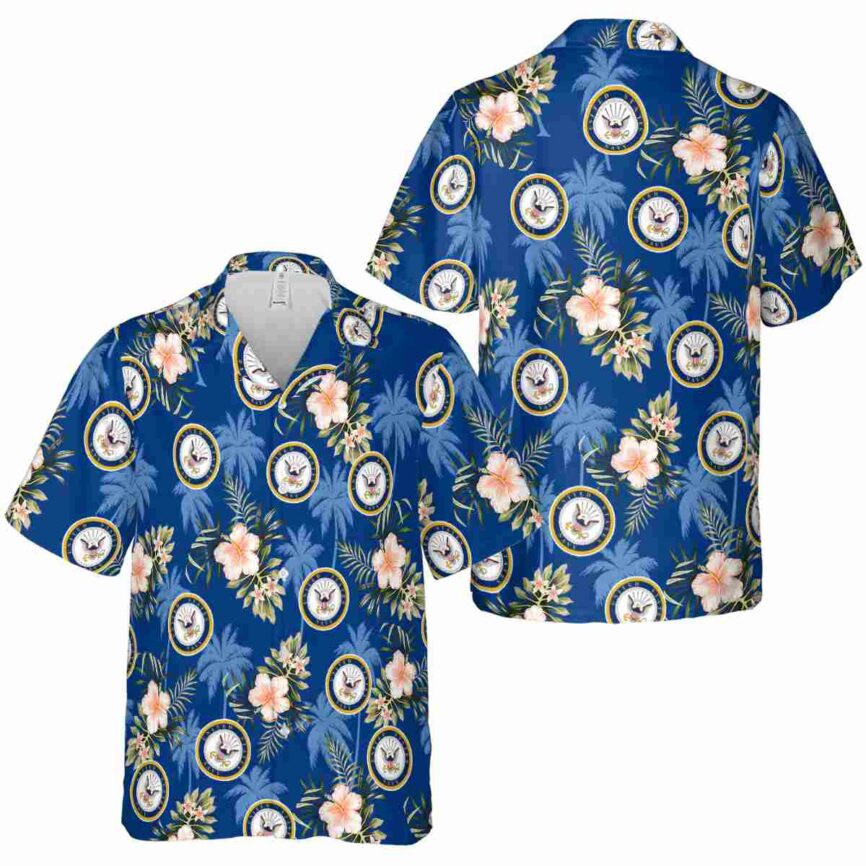 US Navy Hibiscus Palm Hawaiian Shirt Premium grade