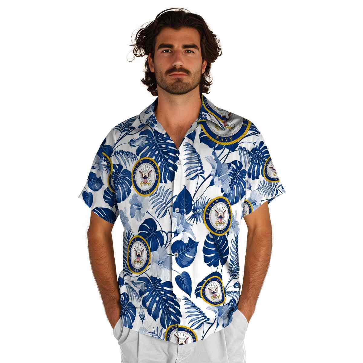US Navy Leaf Pattern Hawaiian Shirt New Arrival US Navy Leaf Pattern Hawaiian Shirt New Arrival