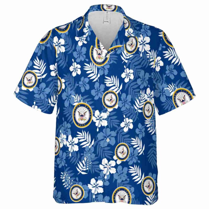 US Navy Leafy Hibiscus Hawaiian Shirt Fashion forward