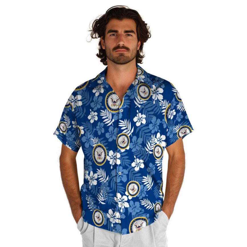 US Navy Leafy Hibiscus Hawaiian Shirt New Arrival