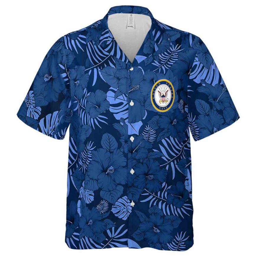 US Navy Monochrome Floral Hawaiian Shirt Fashion forward