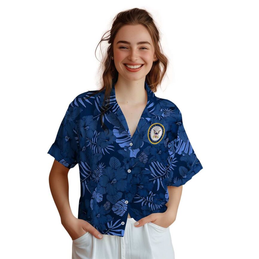 US Navy Monochrome Floral Hawaiian Shirt Top rated