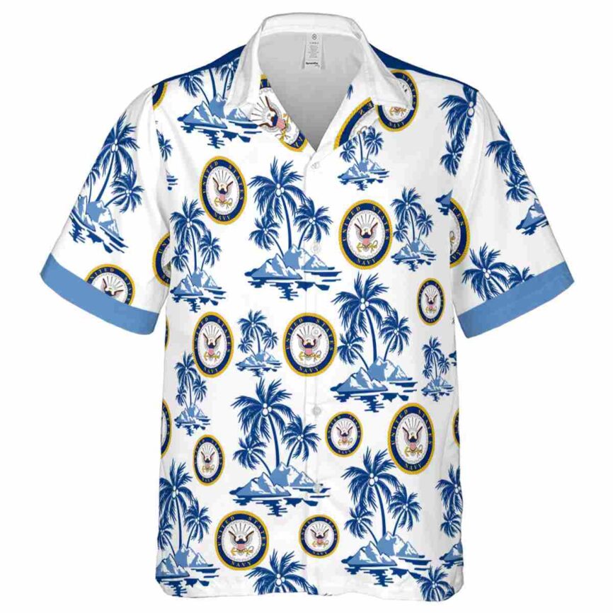 US Navy Palm Island Graphic Hawaiian Shirt Fashion forward