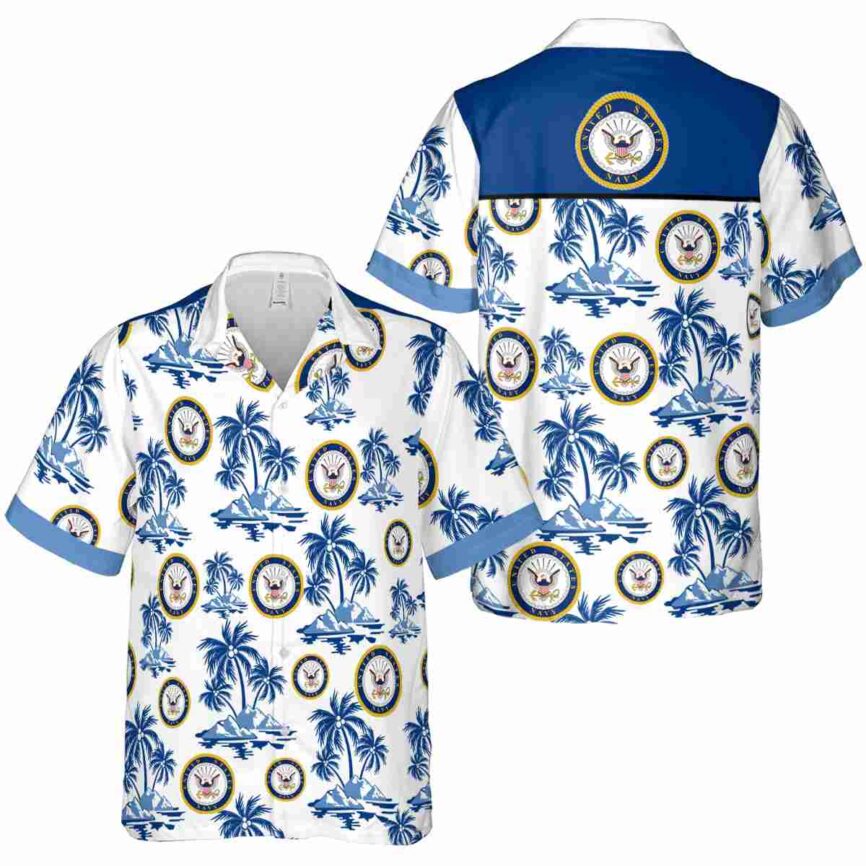 US Navy Palm Island Graphic Hawaiian Shirt Premium grade