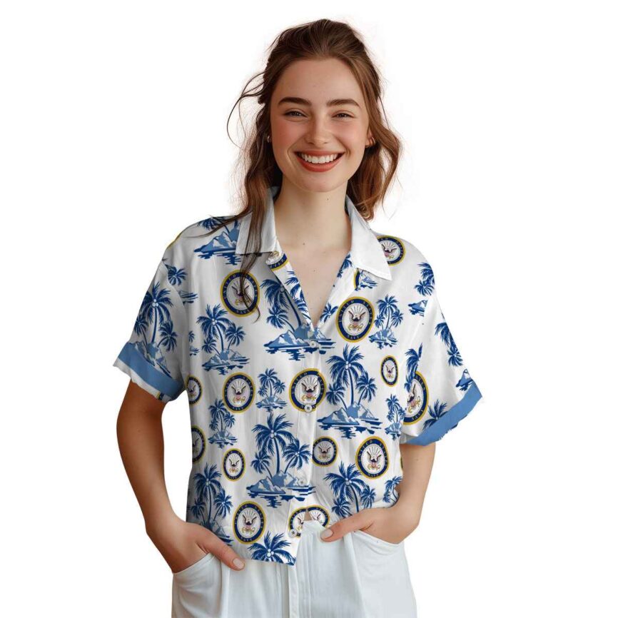 US Navy Palm Island Graphic Hawaiian Shirt Top rated