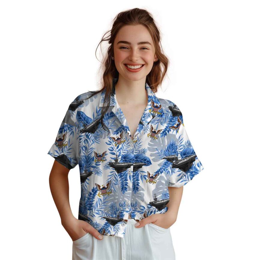 US Navy Tropical Fronds Hawaiian Shirt Top rated