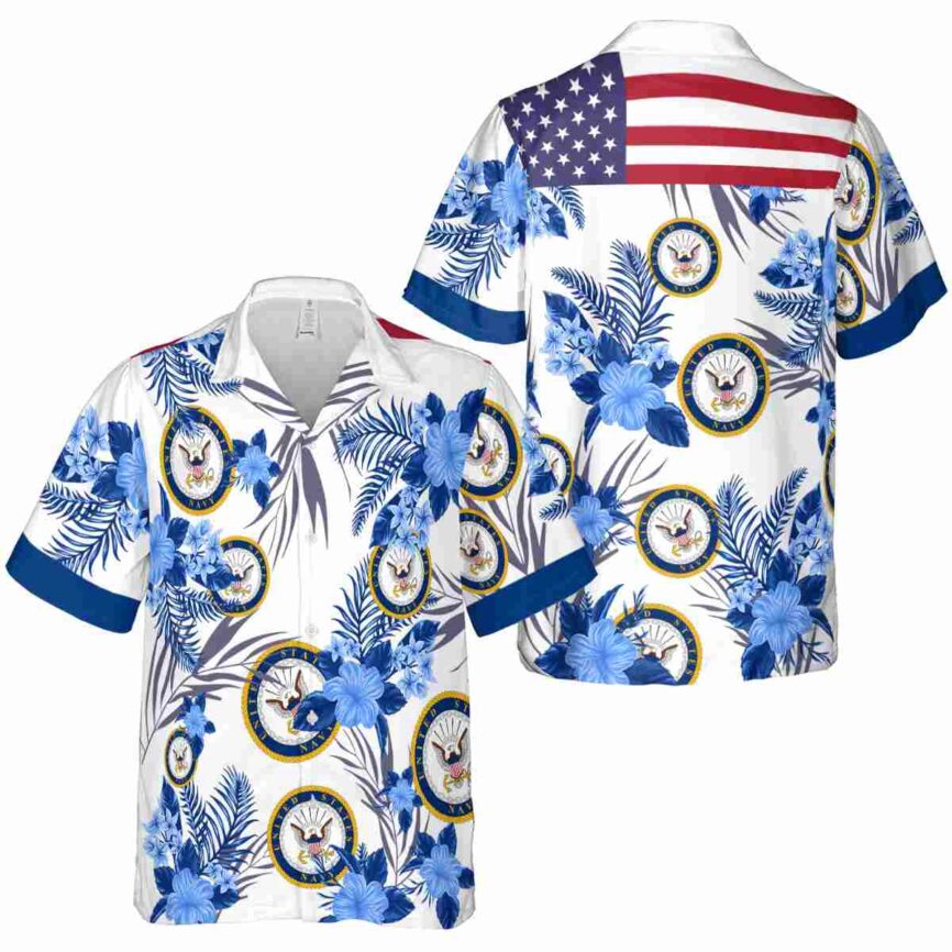 US Navy US Flag Floral Hawaiian Shirt Premium grade