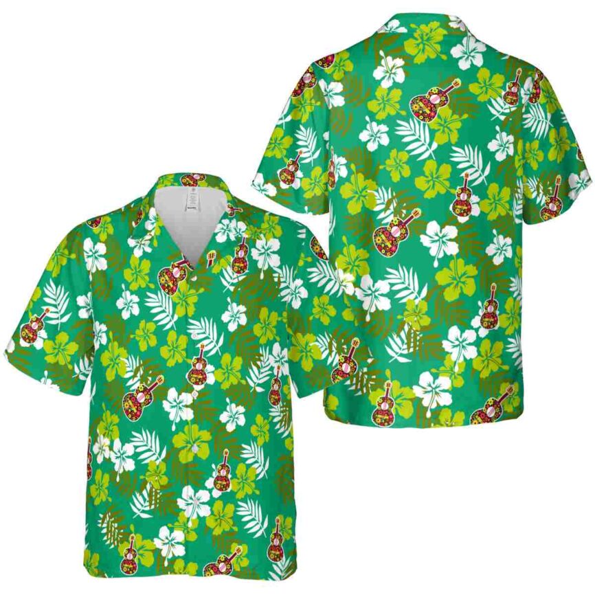 Ukulele Leafy Hibiscus Hawaiian Shirt Premium grade