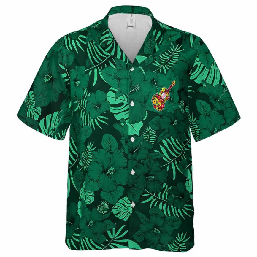 Ukulele Monochrome Floral Hawaiian Shirt Fashion forward