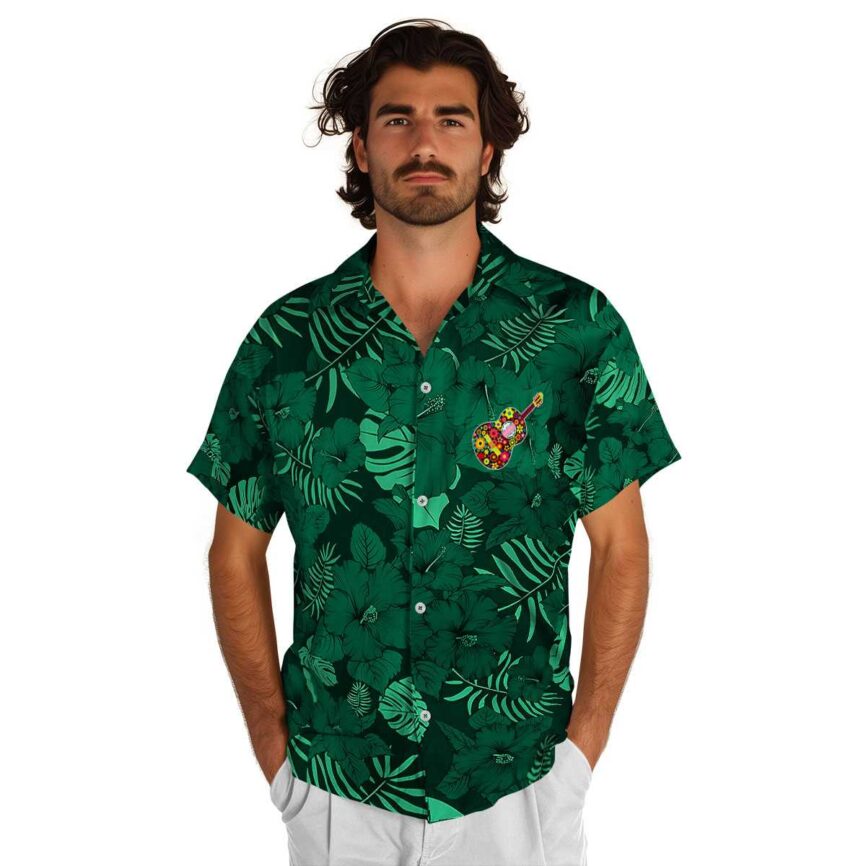 Ukulele Monochrome Floral Hawaiian Shirt New Arrival
