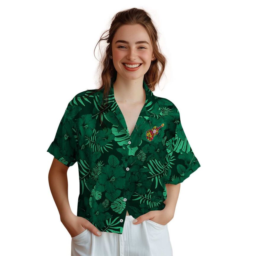 Ukulele Monochrome Floral Hawaiian Shirt Top rated