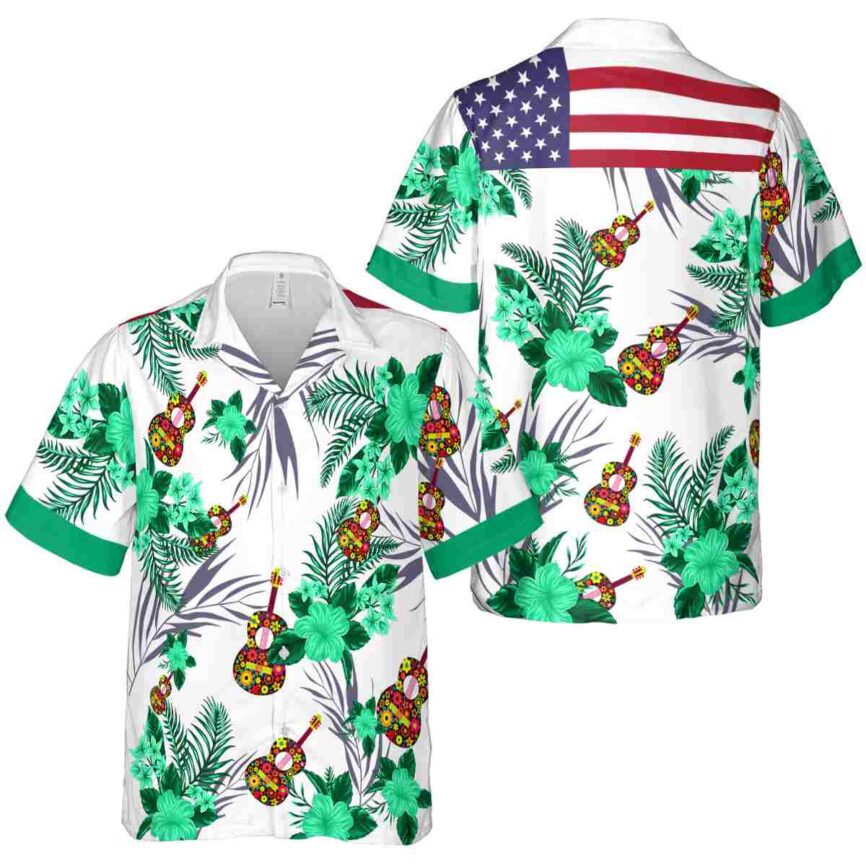 Ukulele US Flag Floral Hawaiian Shirt Premium grade