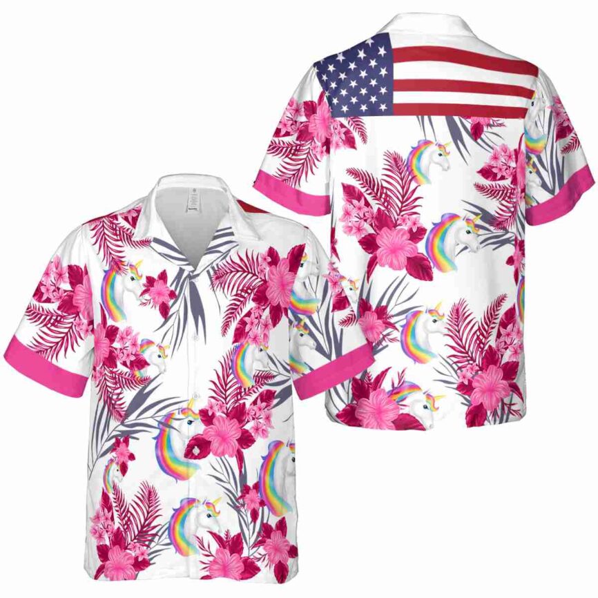 Unicorn US Flag Floral Hawaiian Shirt Premium grade