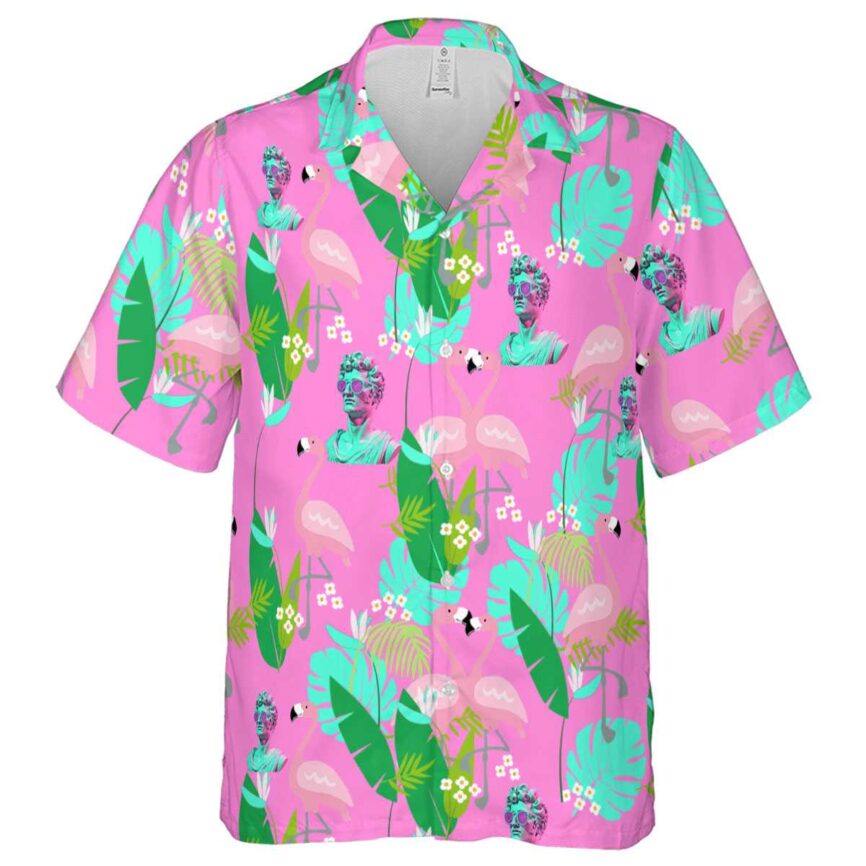 Vaporwave Flamingo Leaf Hawaiian Shirt Fashion forward