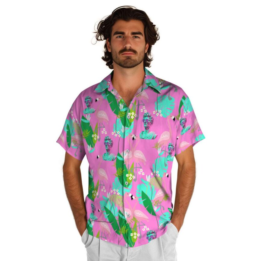 Vaporwave Flamingo Leaf Hawaiian Shirt New Arrival