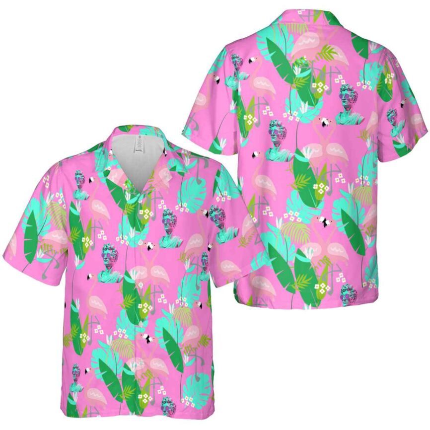 Vaporwave Flamingo Leaf Hawaiian Shirt Premium grade