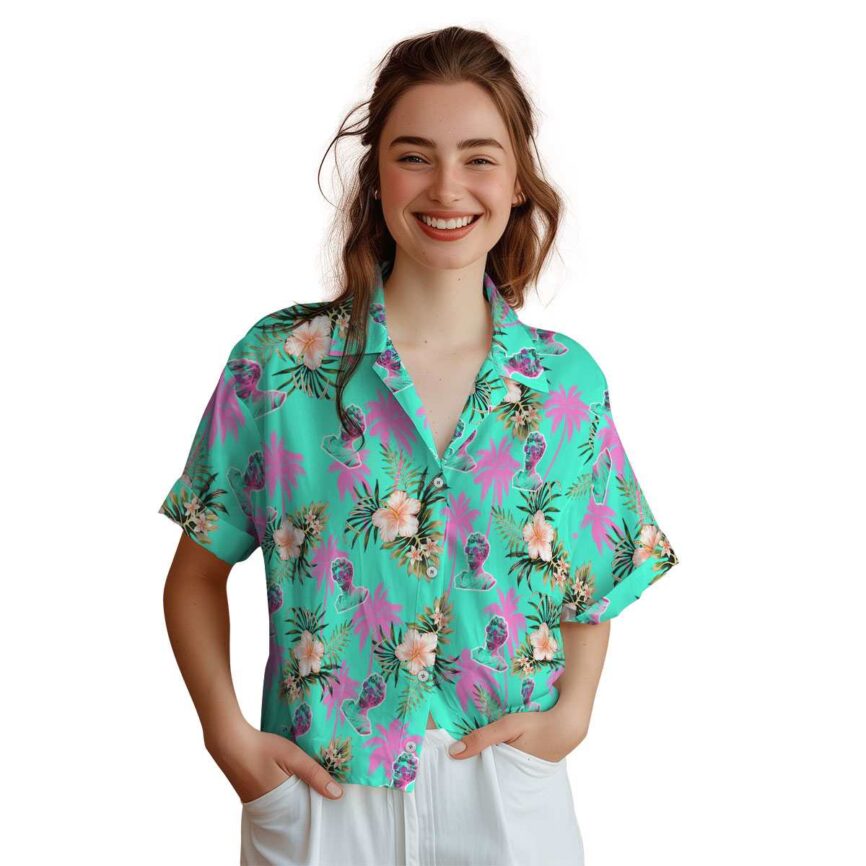 Vaporwave Hibiscus Palm Hawaiian Shirt Top rated