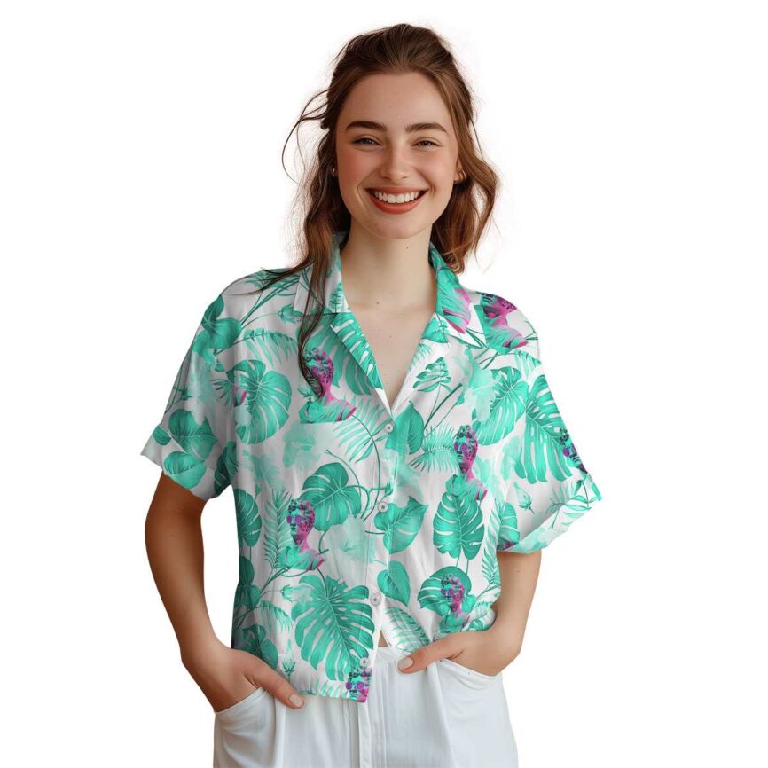 Vaporwave Leaf Pattern Hawaiian Shirt Top rated