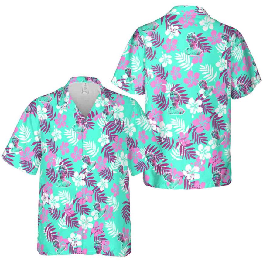 Vaporwave Leafy Hibiscus Hawaiian Shirt Premium grade
