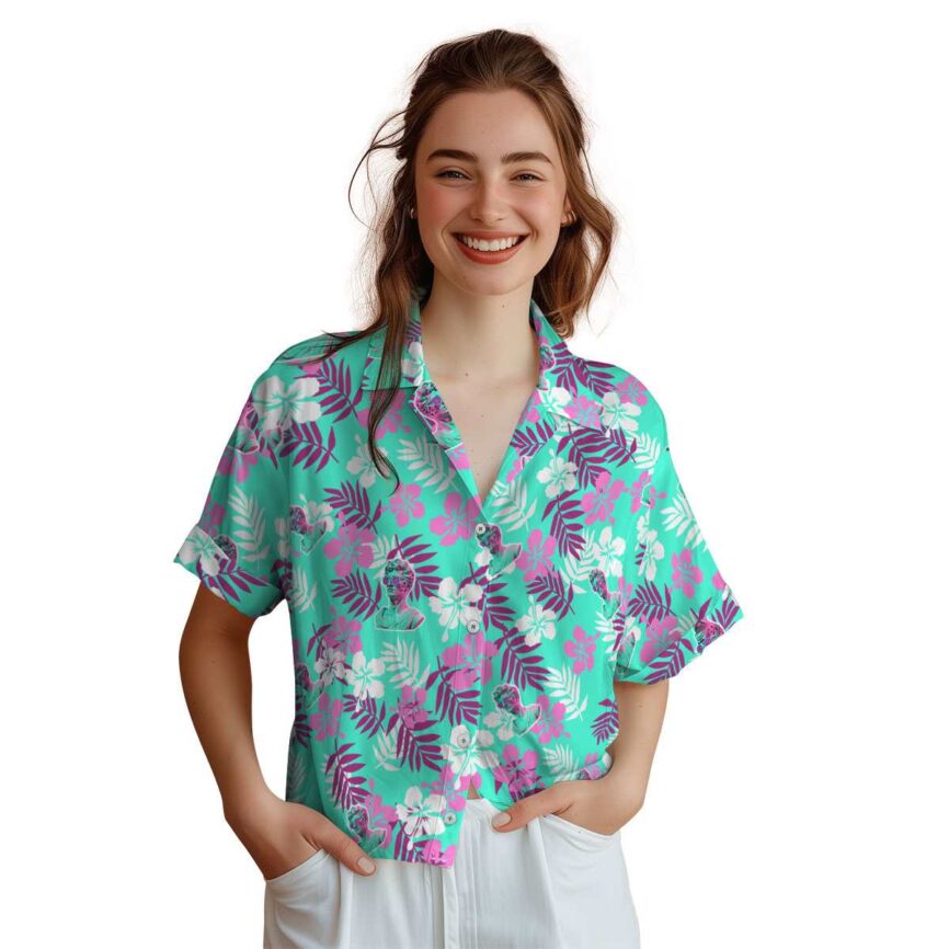 Vaporwave Leafy Hibiscus Hawaiian Shirt Top rated