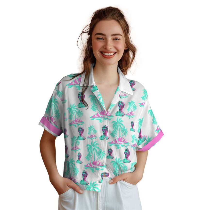 Vaporwave Palm Island Graphic Hawaiian Shirt Top rated
