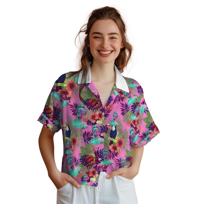 Vaporwave Tropical Bird Hawaiian Shirt Top rated