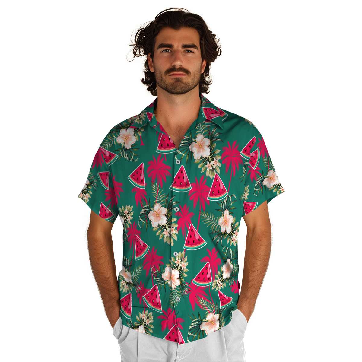 Watermelon Hibiscus Palm Hawaiian Shirt New Arrival Watermelon Hibiscus Palm Hawaiian Shirt New Arrival