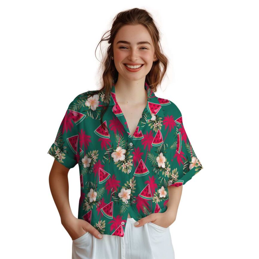 Watermelon Hibiscus Palm Hawaiian Shirt Top rated