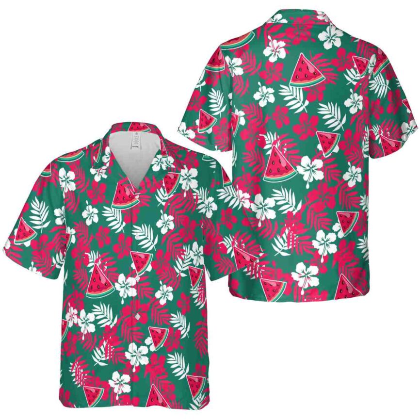 Watermelon Leafy Hibiscus Hawaiian Shirt Premium grade