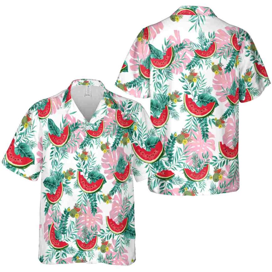 Watermelon Tropical Fronds Hawaiian Shirt Premium grade